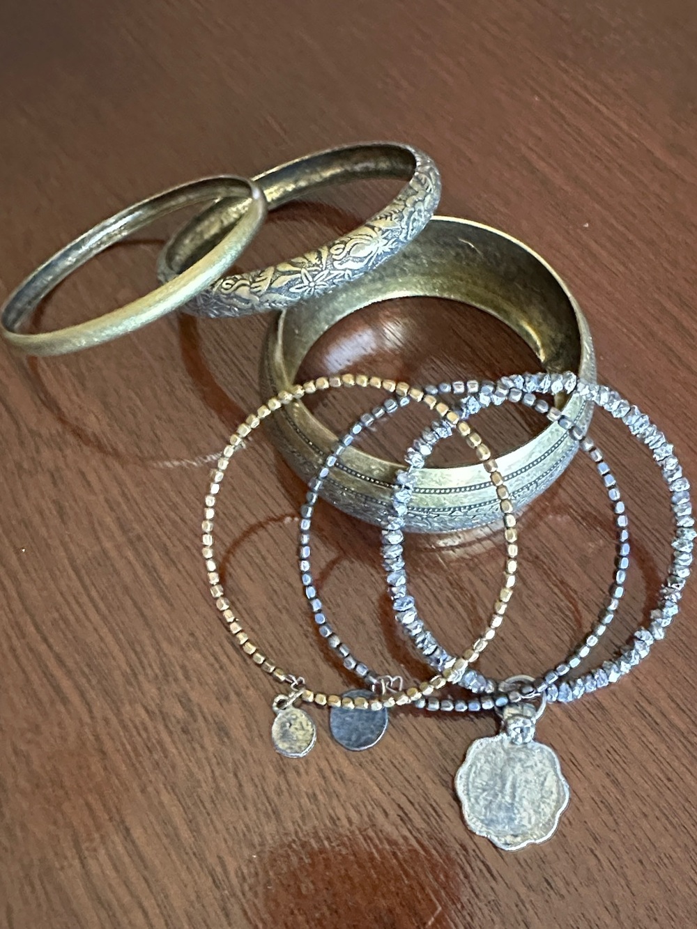 Gold and Gun Metal Silver Assorted Mixed Metal Stackable Bangle Set - Unbranded
